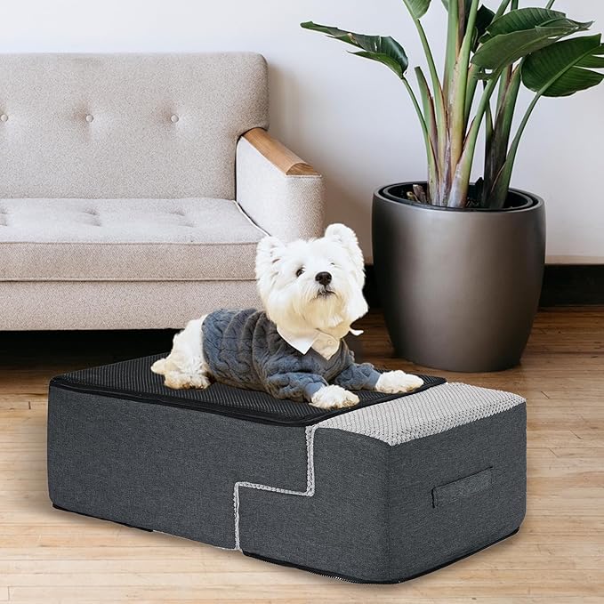 Dog Stairs Pets Steps 4 Gray Pet Ladder for Sofa Couch and Bed Made of High Density Sponge Stairs with Removable Washable Cover Non-Slip Base 18" H