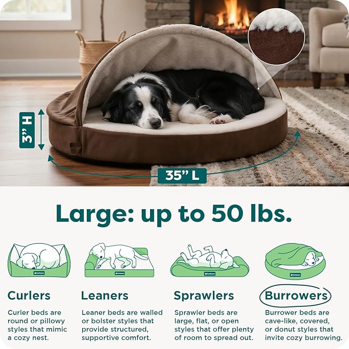 Furhaven 35" Round Orthopedic Dog Bed for Large/Medium Dogs w/ Removable Washable Cover, For Dogs Up to 50 lbs - Sherpa & Suede Snuggery - Espresso, 35-inch
