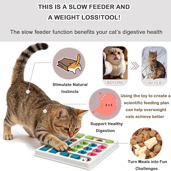 Cat Puzzle Feeder ，Cat Puzzle Toy ，Interactive Slow Feeder Kitten Toys ，Maze Hidden Food Pet Feeder，Toys for Bored Indoor Adult Cats