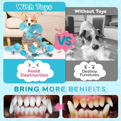 8 Pack Luxury Puppy Toys for Teething Small Dogs, Puppy Chew Toys with Squeaky Dog Toys, Balls and Rope Dog Chew Toys, Dog Toys to Keep Them Busy (Blue, 8-Pack)
