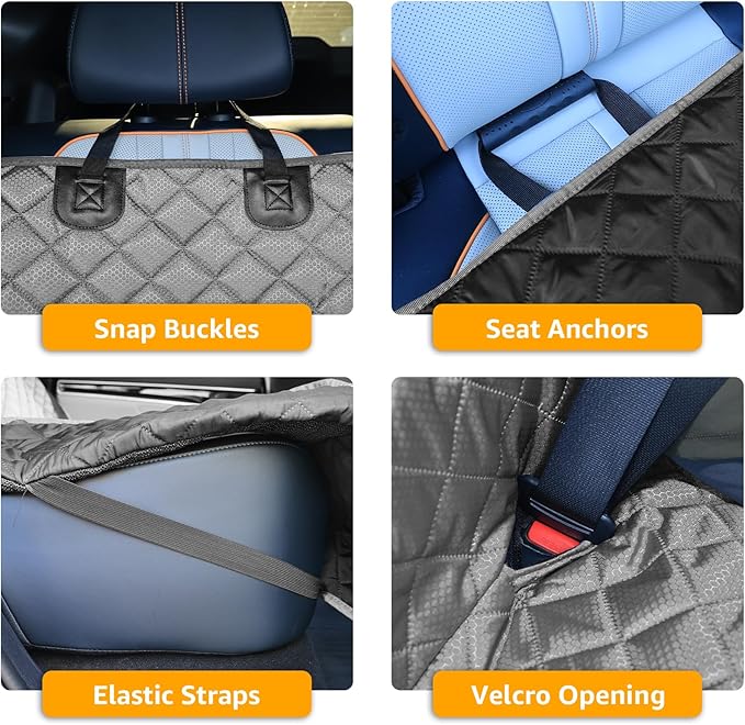 PETICON Waterproof Scratchproof Pet Bench Seat Covers for Cars, SUVs, Nonslip Durable Back Seat Cover for Dogs, Washable Backseat Protection, Gray