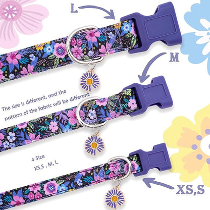 Faygarsle Cotton Dog Collar Cute Dog Collars for Small Medium Large Dogs Purple Floral Colored Options Soft and Fancy Pet Collars for Girls Flower Pattern for Girl Dog Collar S