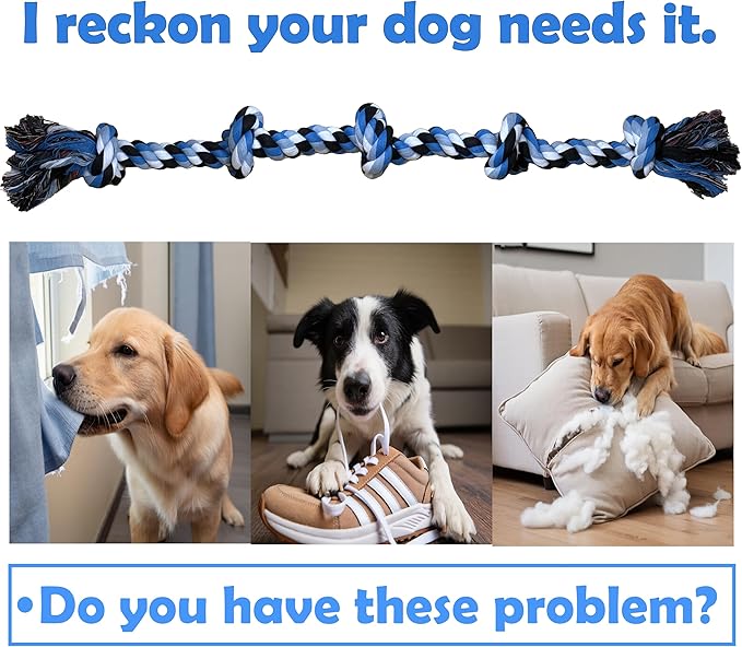 Dog Rope Toys for Large/Medium Aggressive Chewers,Tough Cotton Chew Toy,5 Knots 2.7Feet Indestructible,Knots Extra Tough Cotton Dog Ropes for Medium Large Dogs,Toy Teeth Cleaning