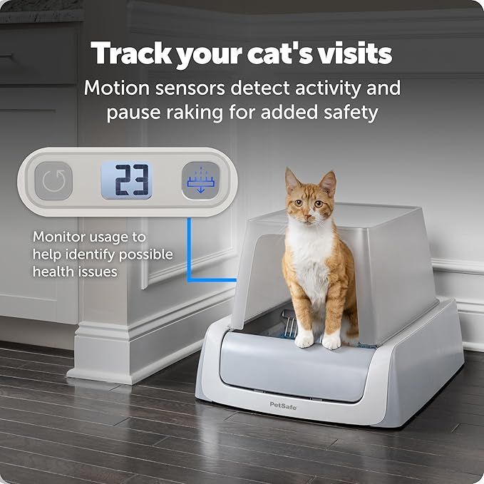 PetSafe Legacy ScoopFree Crystal Pro Self-Cleaning Automatic Cat Litter Box - Front-Entry Motion-Sensing Cat Box with Integrated Health Counter - Includes 1 Disposable Crystal Litter Tray