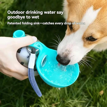 Portable Dog Water Ball, Foldable Pet Water Bottle – Portable, Leak-Proof & Perfect for Travel, 304 Stainless Steel Large-Capacity (287ml) Cup with Foldable Silicone Bowl (Pink with Print)