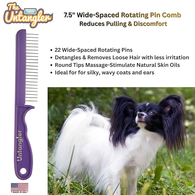 Super-Groom Combs with Smooth Rotating Teeth for Painless Mat Removal (Royal Purple, 22 Coarse-Teeth)