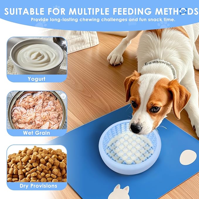 2 Pcs Dog Lick Bowl with Suction Cup, Non-Slip Slow Feeder Licking Mat, Large and Small Size, Dog Freeze Bowl for Small and Medium Dogs, BPA Free Silicone, Dishwasher Safe (Light Blue & Pink)
