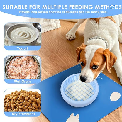 2 Pcs Dog Lick Bowl with Suction Cup, Non-Slip Slow Feeder Licking Mat, Large and Small Size, Dog Freeze Bowl for Small and Medium Dogs, BPA Free Silicone, Dishwasher Safe (Light Blue & Pink)