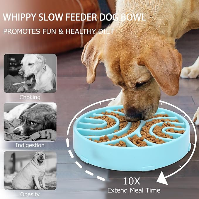 WHIPPY Slow Feeder Anti-Choking Maze Bowl - Anti-Slip Interactive Puzzle Feeder for Large Medium Dogs, Blue