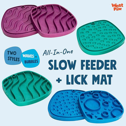 West Paw Seaflex Waves Feast Mat – All-in-One, Slow Feeder, Lick Mat – Encourages Foraging & Food Exploration - Engages Picky Eaters & Slow Feeding - Versatile – Easy to Clean, Non-Toxic - Kelp