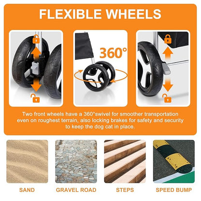 4 Wheels Pet Stroller Dog Cat Stroller for Small Medium Dog Cats Foldable Carrier Jogger Travel Puppy with Storage Basket and Cup Holder (Black)