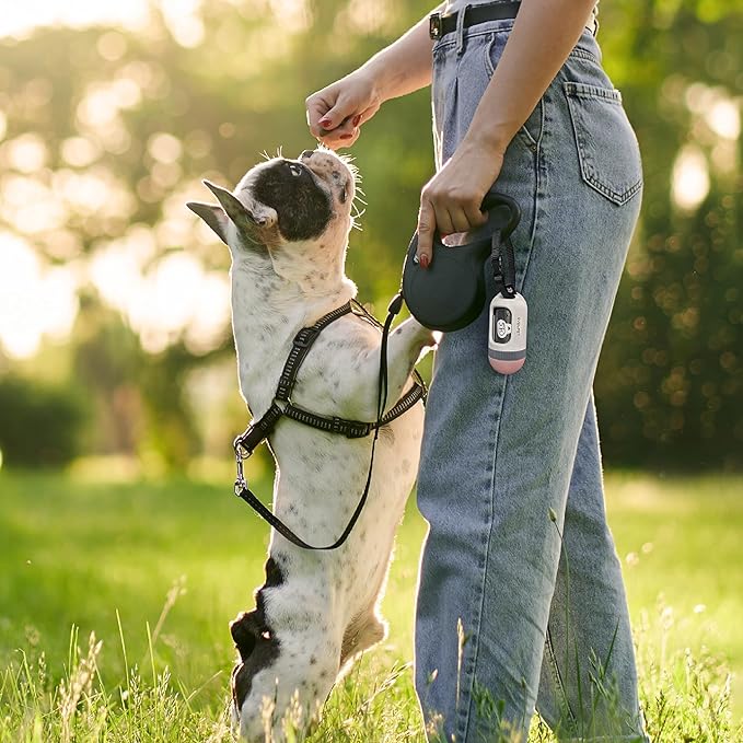 SVD.PET Dog Poop Bag Dispenser, Retractable Dog Waste Bag Holder for Leash, Pet Poop Bag Holder with 15 Bags, Dog Walking Accessory (White/Pink)
