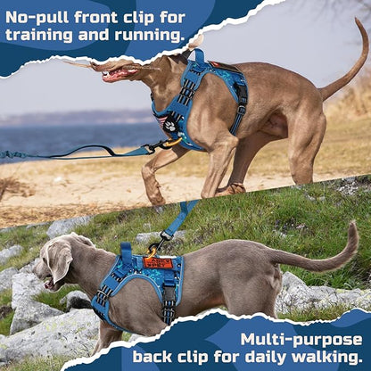 rabbitgoo Tactical Dog Harness Medium Sized Dog, No Pull Military Service Vest with Handle & Molle, Easy Control for Training Walking, Adjustable Reflective Straps, Blue Camo, M