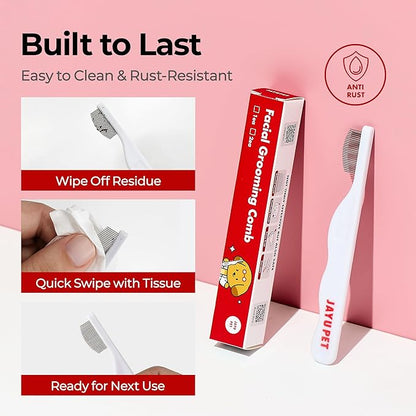 JAYU PET Facial Grooming Comb - Dog Eye Combs, Stress-free Eye Gunk Remover for Dogs & Cats, Pet Facial Brush, Cat Grooming Kit, Stainless Steel Deshedding Comb (1ea)