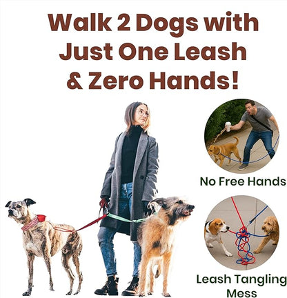 𝐇𝐞𝐚𝐯𝐲 𝐃𝐮𝐭𝐲 Hands Free Dog Leash for 2 Dogs – Dual Bungee Running Leash with Adjustable Waist Belt, Tangle-Free 360° Swivel, Shock Absorbing, Padded Handles & Zipper Pouch