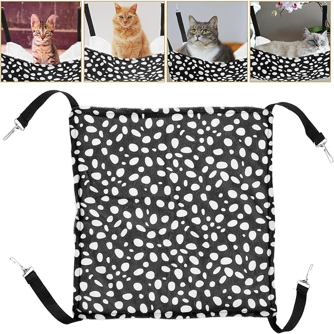Unomor Double-Sided Cat Hammock Hanging Bed Breathable Cat Sleeping Bed 35x35cm Black and White Dots Medium Indoor Pet Cushion Comfortable Nest
