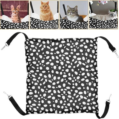 Unomor Double-Sided Cat Hammock Hanging Bed Breathable Cat Sleeping Bed 35x35cm Black and White Dots Medium Indoor Pet Cushion Comfortable Nest