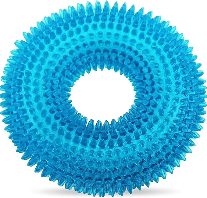 ADUCK Dog Squeaky Chew Toys for Aggressive Chewers, Small Medium Large Dogs Teeth Cleaning Soft Natural Rubber Float Toy for Indoor Outdoor Water Pool, Donut Ring Design 4.92 inch, Crystal Blue