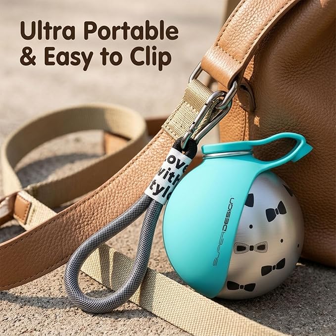 Foldable Pet Water Bottle for Travel, 2 in 1 Portable Dog Water Bottle, Water Bottle for Dogs on Walks, Stainless Steel Bottle & Silicone Bowl, for Walking Hiking Small Dog Water Bottle (Pink+Print)