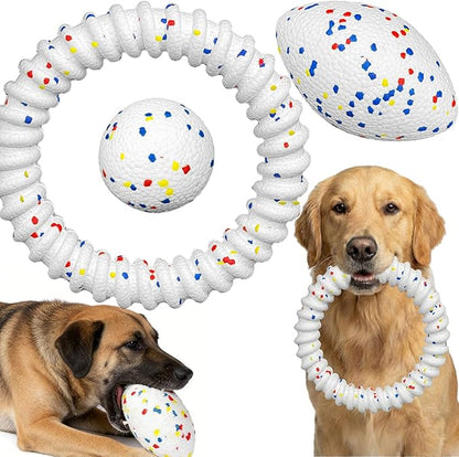 ETPU Dog Toys 3-Piece Set for Large Breeds - Super Bounce Ball, Tug-of-War Pull Ring & Football, Heavy Duty Chew Resistant Toys for Aggressive Chewers, Outdoor Fetch & Interactive Play