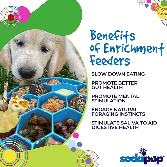 SodaPup Honeycomb Enrichment Bowl – Durable Enrichment Feeder Made in USA from Non-Toxic, Pet-Safe, Food Safe Material for Mental Stimulation, Slowing Down Eating, Healthy Digestion, & More