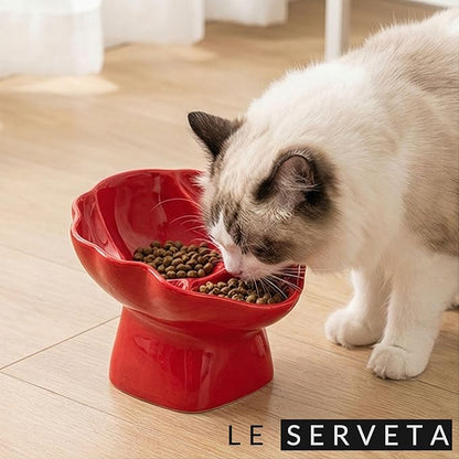 Ceramic Raised Pet Slow Feeder Bowl, Elevated Cat and Dog Slow Feeder, Decorative Standing Doggy Design, Anti-Slip Base, Anti-Vomiting (Red)