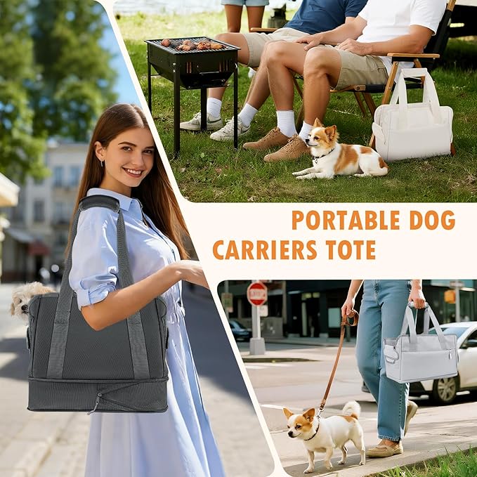 Dog Purse Carrier for Small Dogs Under 10 lbs with Pockets Adjustable Soft Sided Pad Extendable Dog Carriers Tote for Puppies with Safety Leash Clip for Travel Shopping (Apricot)