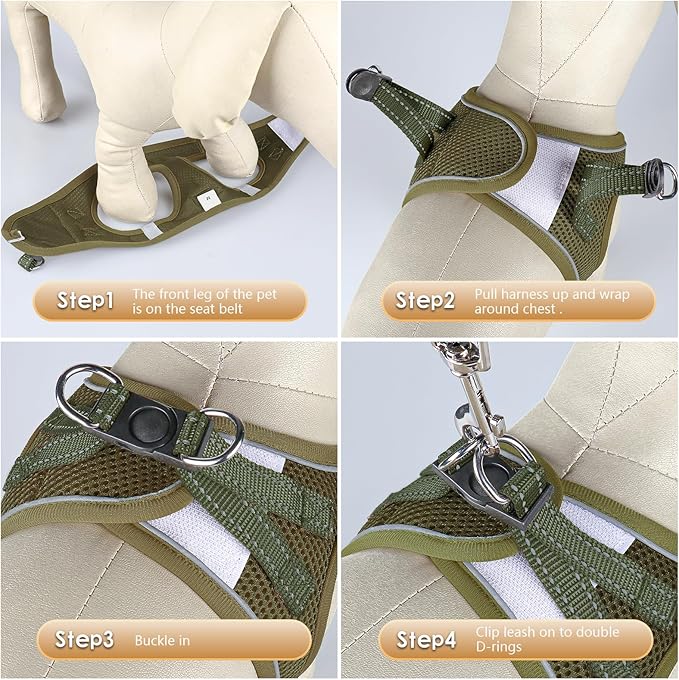 YIMEIS Dog Harness and Leash Set, No Pull Soft Mesh Pet Harness, Reflective Adjustable Puppy Vest for Small Medium Large Dogs, Cats (Army Green, Medium (Pack of 1)