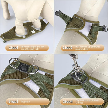 YIMEIS Dog Harness and Leash Set, No Pull Soft Mesh Pet Harness, Reflective Adjustable Puppy Vest for Small Medium Large Dogs, Cats (Army Green, X-Small (Pack of 1)
