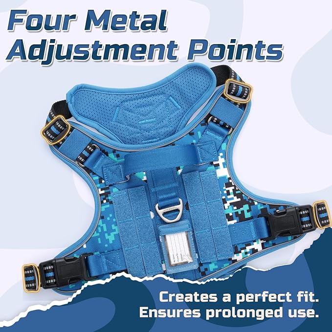 rabbitgoo Tactical Dog Harness Medium Sized Dog, No Pull Military Service Vest with Handle & Molle, Easy Control for Training Walking, Adjustable Reflective Straps, Blue Camo, M
