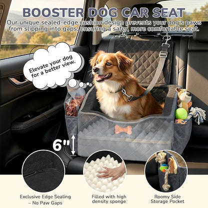 Dog Car Seat for Small Medium Dogs, 6" Elevated Booster Seat with ISOFIX Safety Fixation, Washable Cover & High Density Memory Foam, Portable for Car Front/Rear/Trunk Home Outdoor Use (Charcoal Gray)