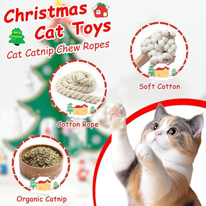 Retro Shaw Cat Chew Ropes 3PCS, Kitten Teething Toys for Indoor Cats, Natural Catnip Kicker Toys for Boredom Relief, Handmade Catnip Toys for Dental Health, Gift for Kitty