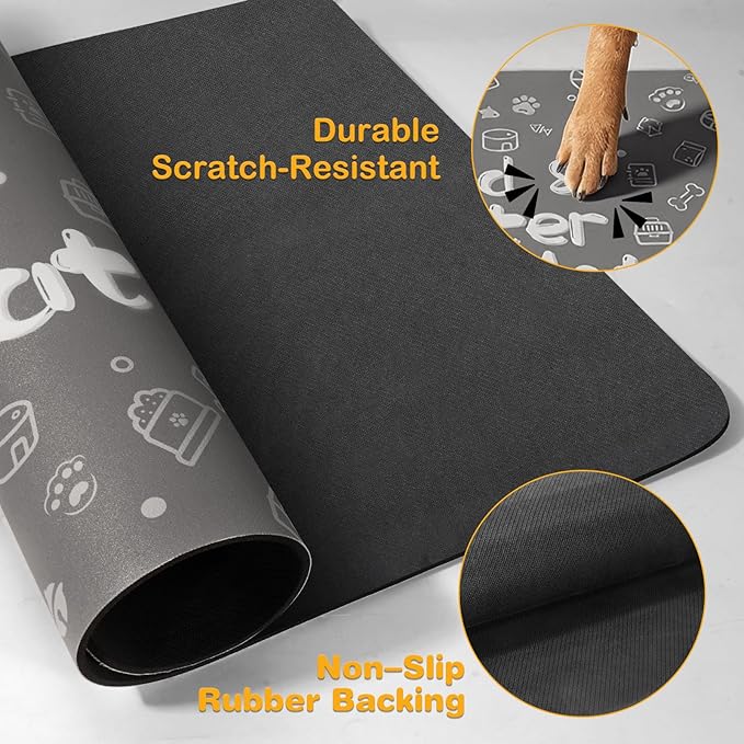 Pet Feeding Mat,Dog Cat Mat for Food and Water,Dog Bowl Waterproof Placemat with Rubber Backing,Absorbent Quick Dry Water Dispenser Mat for Pet（Dark Gray 17"×29"）
