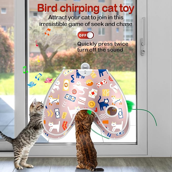 Interactive Cat Toys Moving Concealed Feathers Cat Toys Wall-Mounted Hanging Kitten Teaser Toy for Indoor Cats, Multi-Cat Households (Pink)