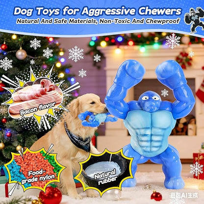 Furdog Dog Toys for Aggressive Chewers, Indestructible Chew Toys for Medium Large Breeds(20-80lb), Durable Squeaky Tough Dog Toy to Keep Them Busy (Bacon Flavor, Blue)
