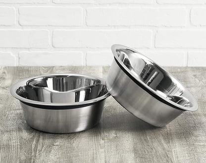 NMN Designs Heavy Duty Stainless Steel Pet Bowls - Set of 2 - Premium Food-Safe 201 Stainless Steel - Rubber Ring Edge Eliminates Noise - Pet Food and Water Bowl (Small - 1 QT Bowls)