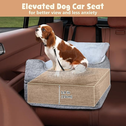 Avont Dog Car Booster Seat for Small/Medium Dogs Under 30 lbs, Elevated Puppy Carseat, Front Seat Pet Car Bed -Grey