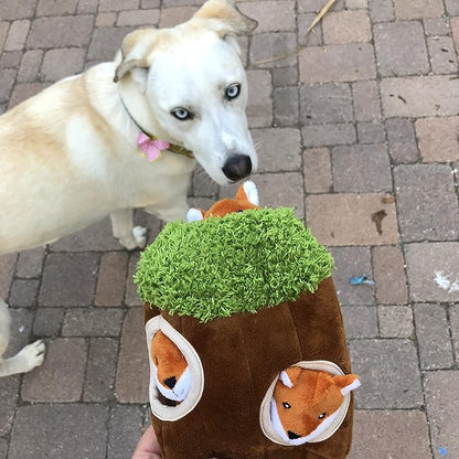 Fox in Tree Hide and Seek Dog Toy for Small and Medium Size Dogs, Plush Fox Inside Trunk Dog Toy with Squeaker, Interactive Burrow Dog Toy (Tree with Fox, Large)
