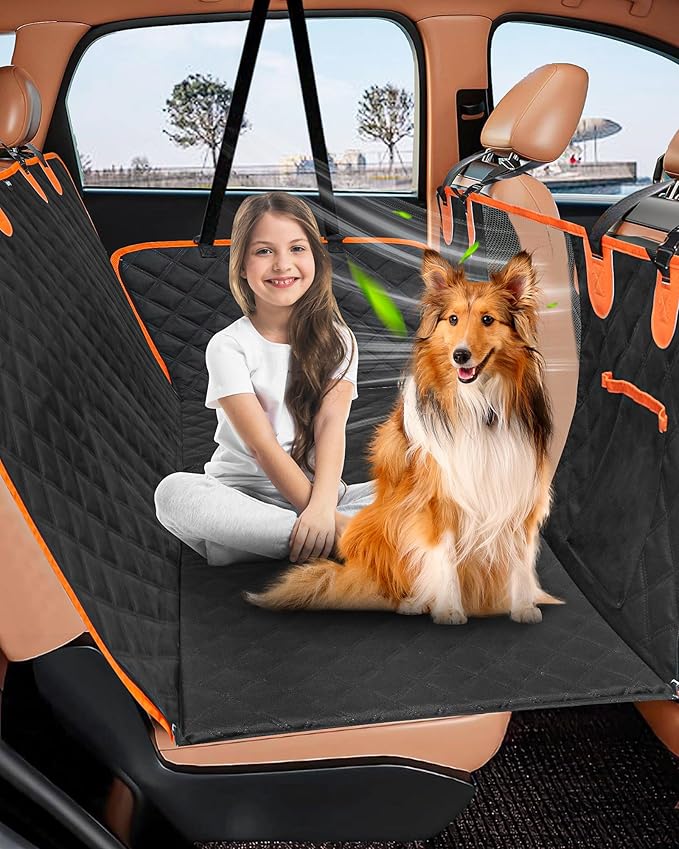 Back Seat Extender for Dogs- Dog Car Seat Cover for Back Seat Bed for Car Travel Bed with Mesh Window and Storage Pocket, Supports 330LB Waterproof Dog Hammock for Car, SUV, Truck