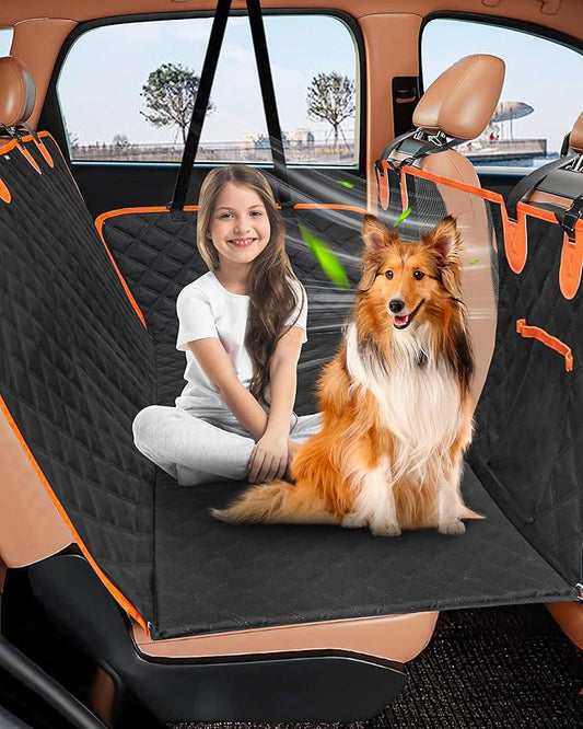 Back Seat Extender for Dogs- Dog Car Seat Cover for Back Seat Bed for Car Travel Bed with Mesh Window and Storage Pocket, Supports 330LB Waterproof Dog Hammock for Car, SUV, Truck
