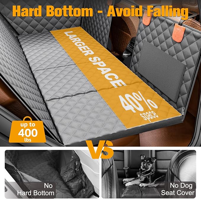 PETICON Back Seat Extender for Dogs, Hard Bottom Dog Car Seat Cover - Supports 400lbs, Rear Seat Pet Cover with Mesh Window, Waterproof Dog Hammock for Car SUV