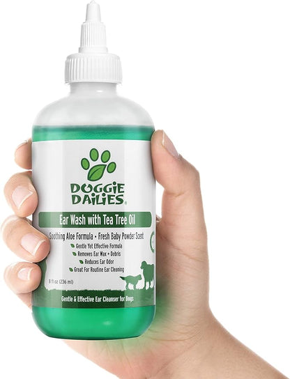 Doggie Dailies Cleansing Ear Wash for Dogs with Tea Tree Oil & Soothing Aloe Vera