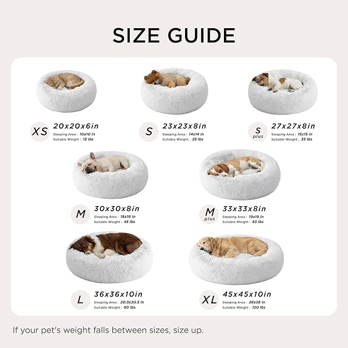 Bedsure Calming Dog Bed for Large Dogs - Donut Washable Large Pet Bed, 36 inches Anti-Slip Round Fluffy Plush Faux Fur Dog Bed, Fits up to 80 lbs Pets, Frost Grey
