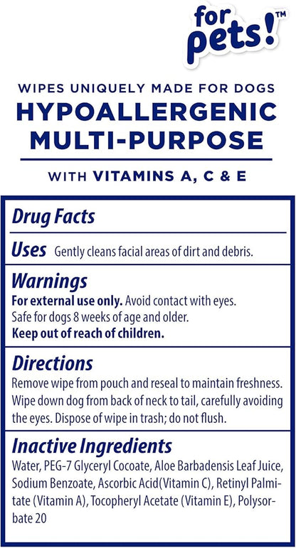 Wet Ones for Pets Hypoallergenic Multipurpose Dog Wipes with Vitamins A, C & E - No Fragrance Pet Wipes for Dogs with Wet Lock Seal, 100 Count - 12 Pack