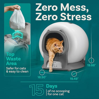Petcove – Automatic Self Cleaning Litter Box – PurrTek Smart Automatic Litter Box for Multi-Cat Homes with Smart App Control (5GHz Wi-Fi), Triple Odor Control Quiet Operation & Advanced Safety Sensors