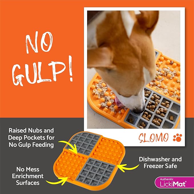 LickiMat Slomo, Dog Slow Feeders Lick Mat, Boredom Anxiety Reducer; Perfect for Food, Treats, Yogurt, or Peanut Butter. Fun Alternative to a Slow Feed Dog Bowl, Orange