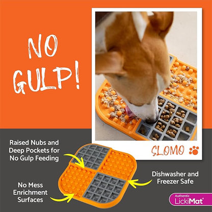 LickiMat Slomo, Dog Slow Feeders Lick Mat, Boredom Anxiety Reducer; Perfect for Food, Treats, Yogurt, or Peanut Butter. Fun Alternative to a Slow Feed Dog Bowl, Orange