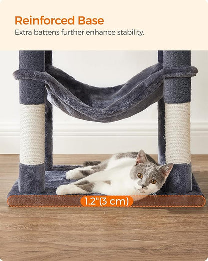 Feandrea Cat Tree, 55.1-Inch Cat Tower, Plush Multi-Level Condo with 4 Scratching Posts, 2 Perches, Hammock, Cave, Smoky Gray UPCT161G01