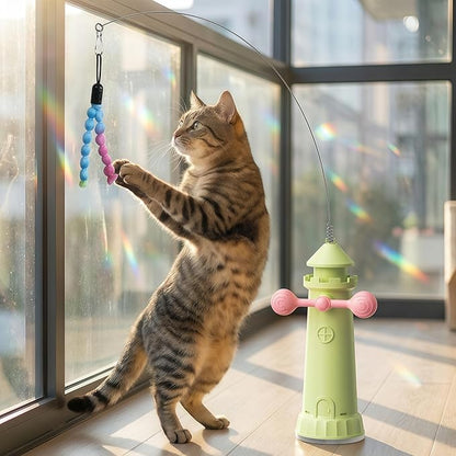Interactive Cat Toy for Indoor Cats, Suction Cup Cat Wand Toy with 2 Play Modes, Self-Play Enrichment Cat Toy, Enhanced Suction Cup, Boredom Relief & Exercise for Cats (Apple Green)