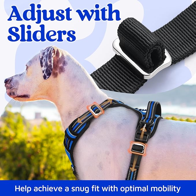 rabbitgoo Dog Harness for Large Dogs, No Pull Pet Vest with 3 Buckles, Adjustable Soft Padded Pet Harness with Easy Control Handle and Reflective Strips, Royal Blue, XL